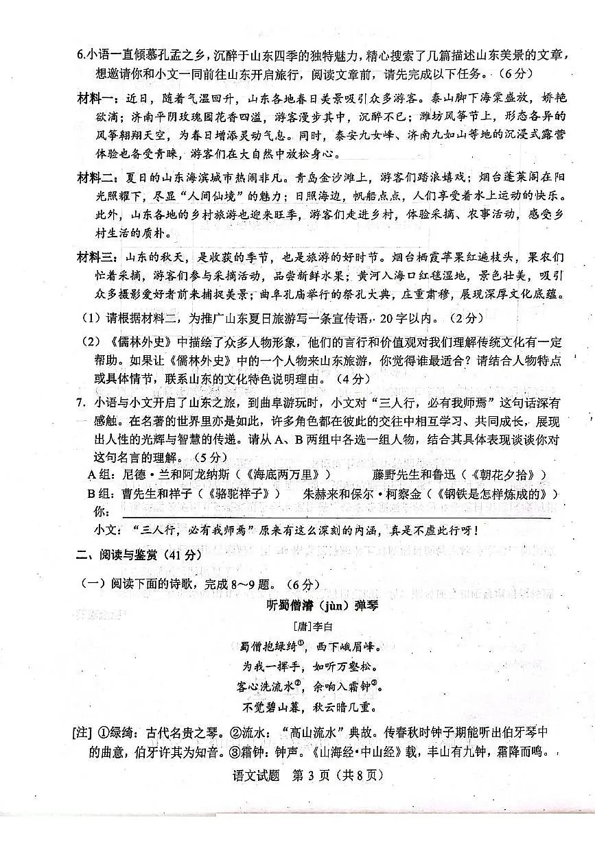 2025年山东省日照市莒县中考一模语文试题（中考模拟）第3页