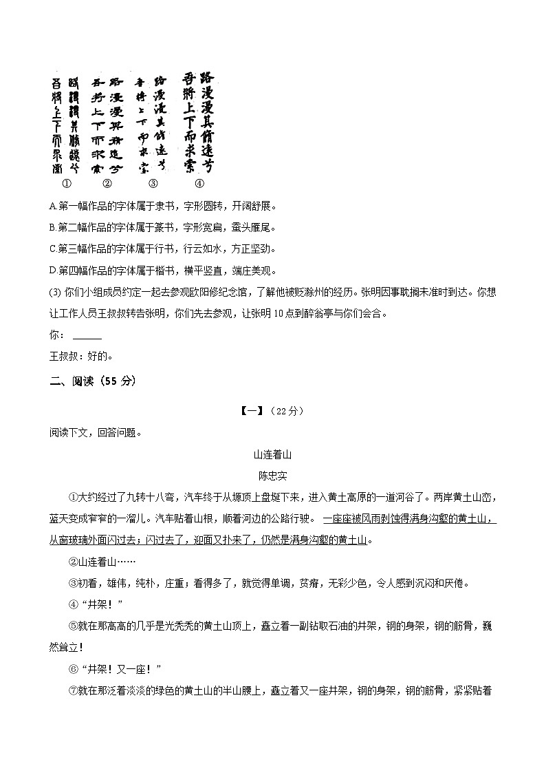 安徽省安庆市岳西县部分片区学校2024-2025学年九年级下学期中考模拟语文试卷（含答案）第3页