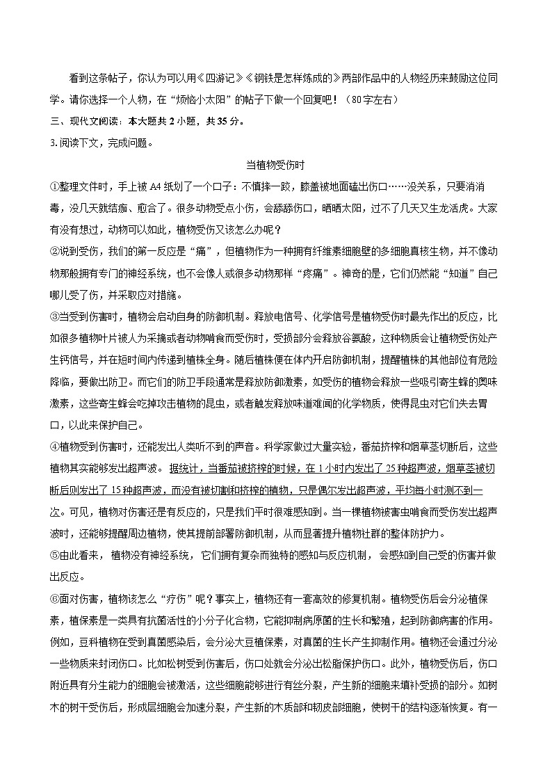 2025年上海市奉贤区中考语文一模试卷(含详细答案解析)第3页