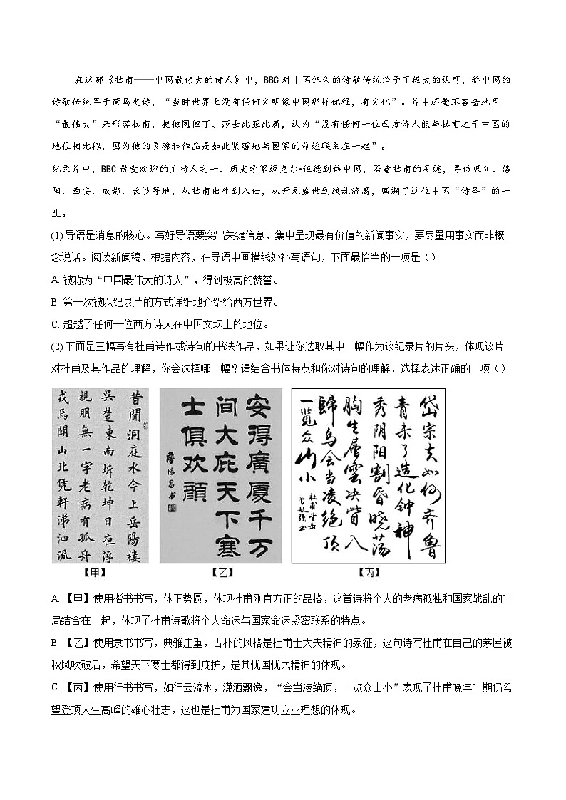 2024-2025学年北京市海淀区首都师范大学附属中学九年级下学期中考零模语文试题（含详细答案解析）第3页