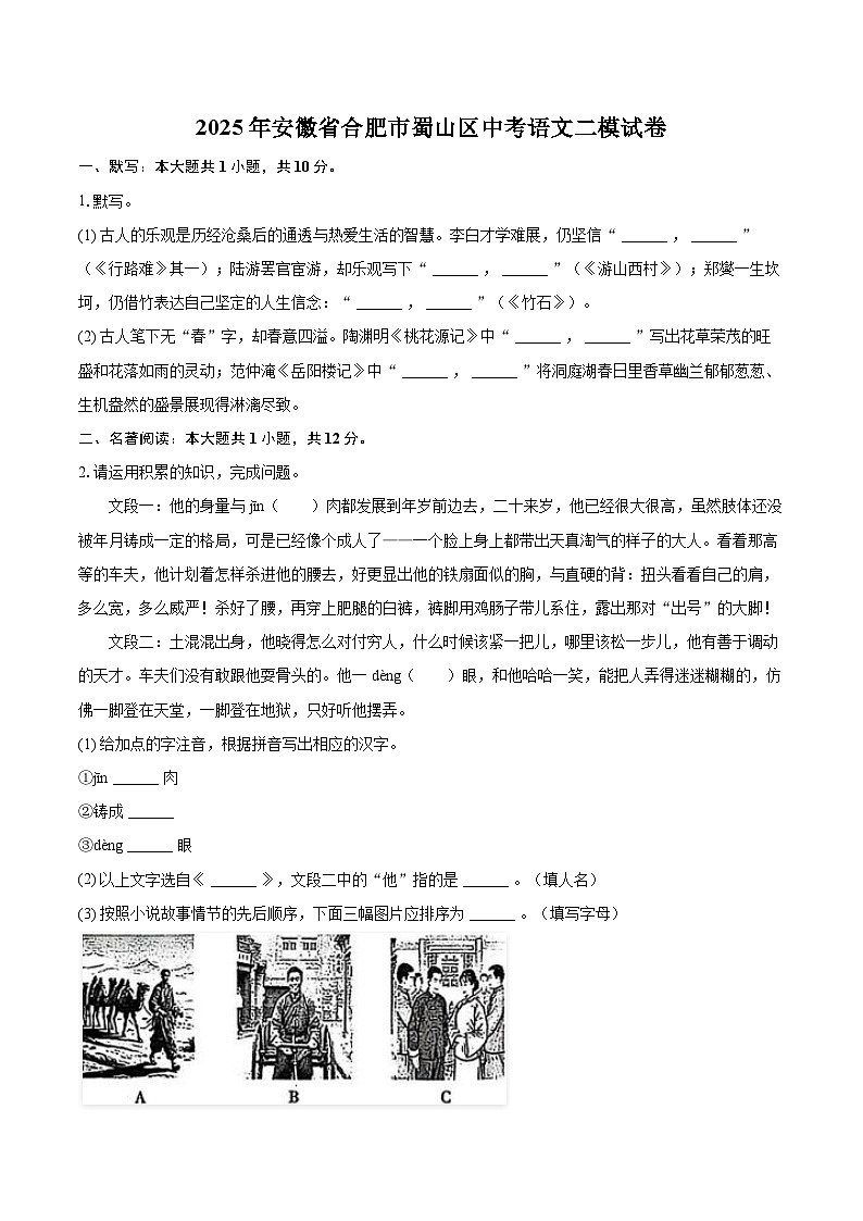 2025年安徽省合肥市蜀山区中考语文二模试卷(含详细答案解析)第1页