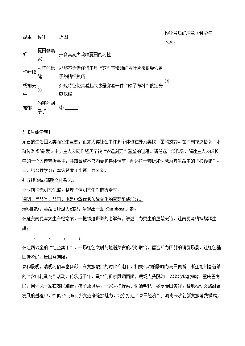 2025年广东省深圳市光明区中考语文调研试卷(含详细答案解析)第2页