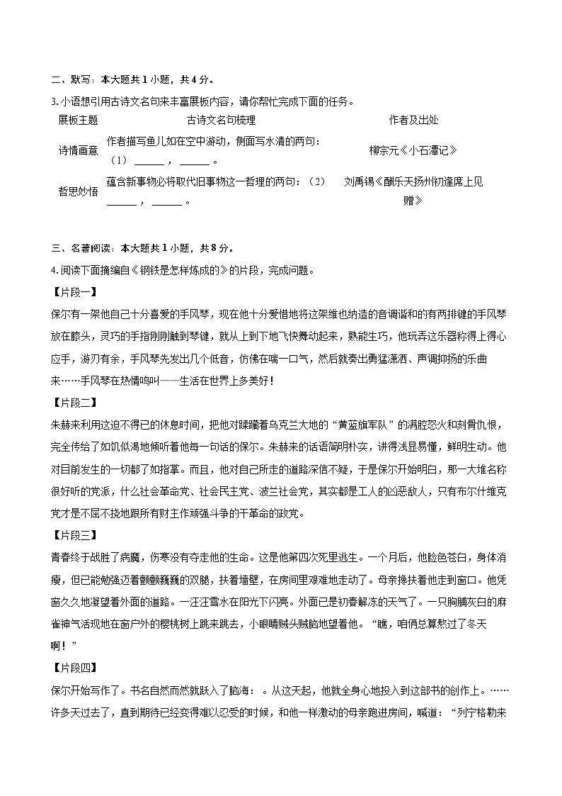 2025年湖南省长沙市长沙县中考语文适应性试卷(含详细答案解析)第2页