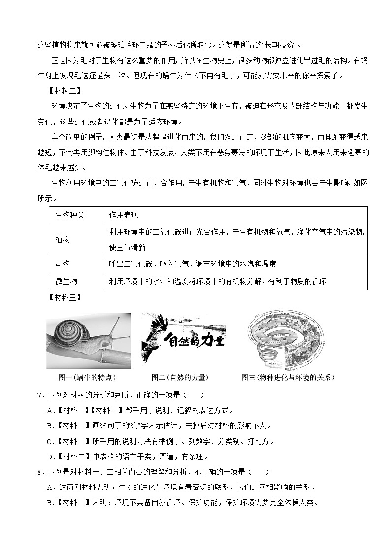 广西壮族自治区柳州市2025年七年级下学期语文期末试卷及答案第3页
