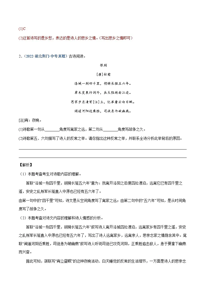 中考语文专题09：诗歌鉴赏（一）（练习解析版）第2页