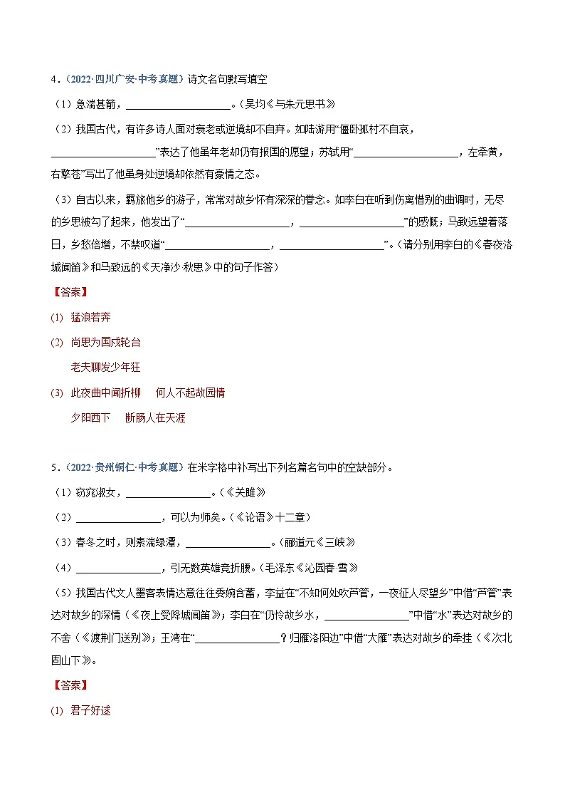 中考语文专题07：诗词默写（二）（练习解析版）第3页