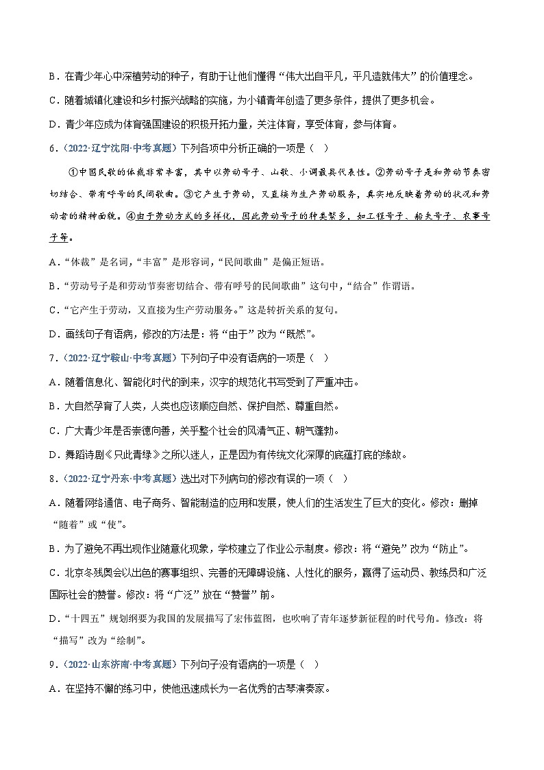 中考语文专题04：病句辨析与修改（练习版）第2页