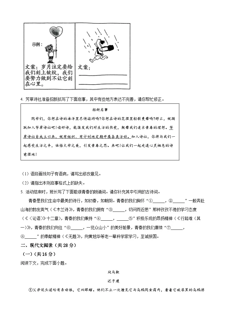 2025年河南省许昌市襄城县中考二模语文试题（含答案）第2页