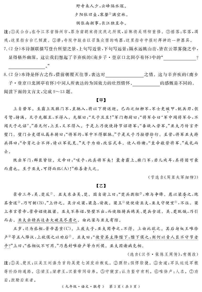 2025年湖北省G20中考模拟五月联考语文试卷（pdf版含答案）第3页