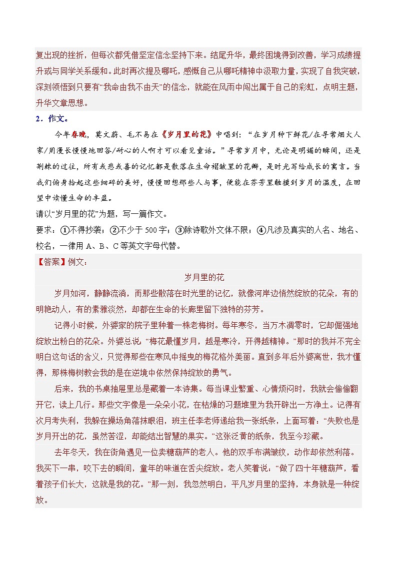 七年级语文下册期末考点专练 06 作文（解释）2024-2025学年七年级语文（统编版）第3页