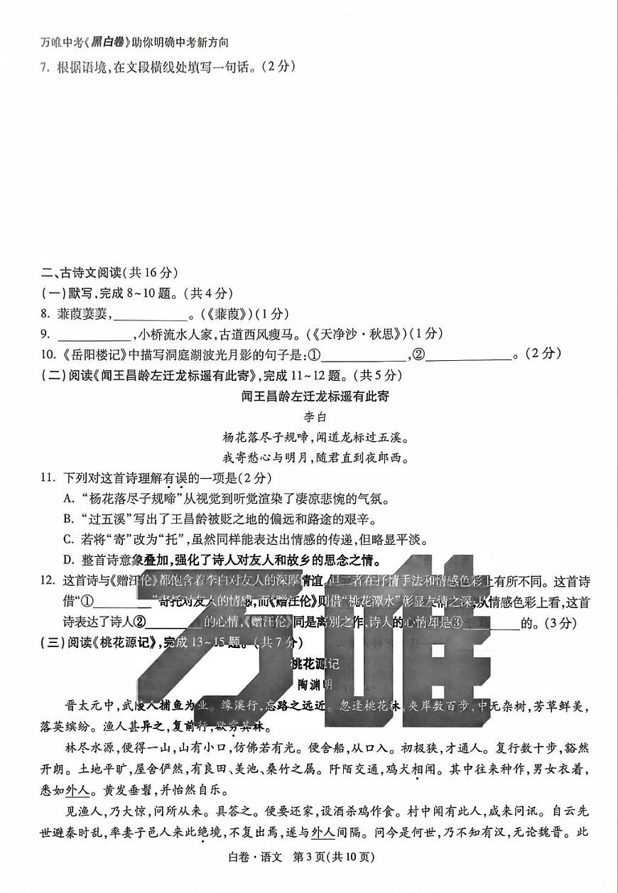2025《万唯中考•北京黑白卷》语文白卷(精修版)第3页