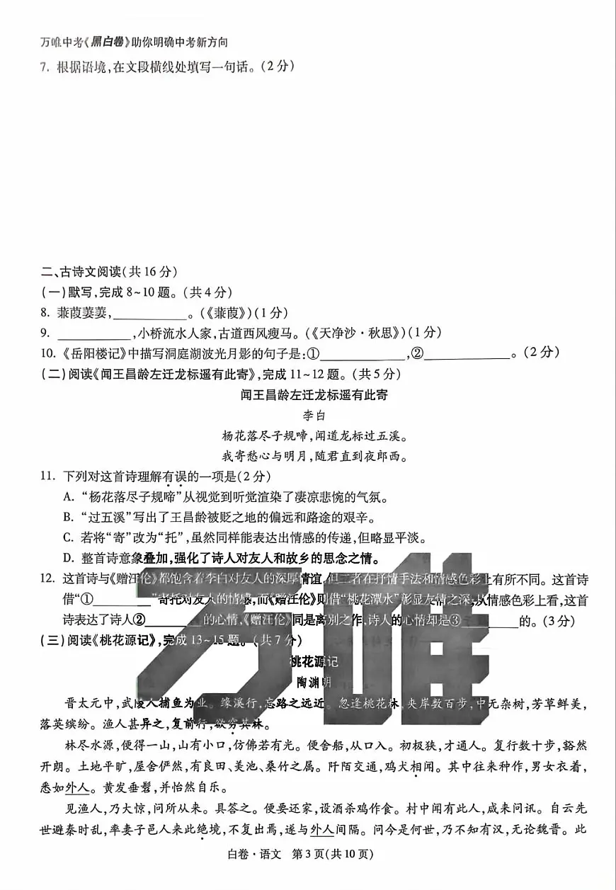 2025《万唯中考•北京黑白卷》语文白卷(精修版)第3页