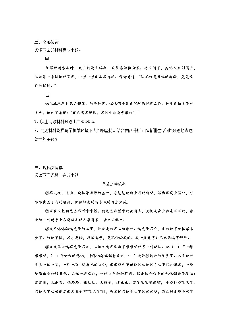 2025年四川省雅安市雨城区中考一模语文试题（含答案）第3页