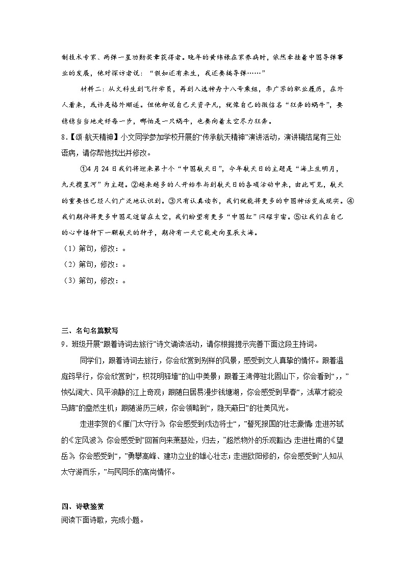 2025年山东省潍坊市坊子区中考一模语文试题（含答案）第3页