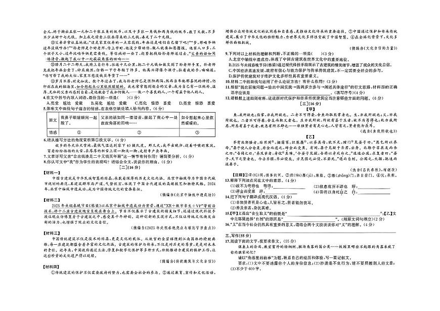 2025年安徽省阜阳市部分学校中考三模语文试题（PDF版，含解析）第2页