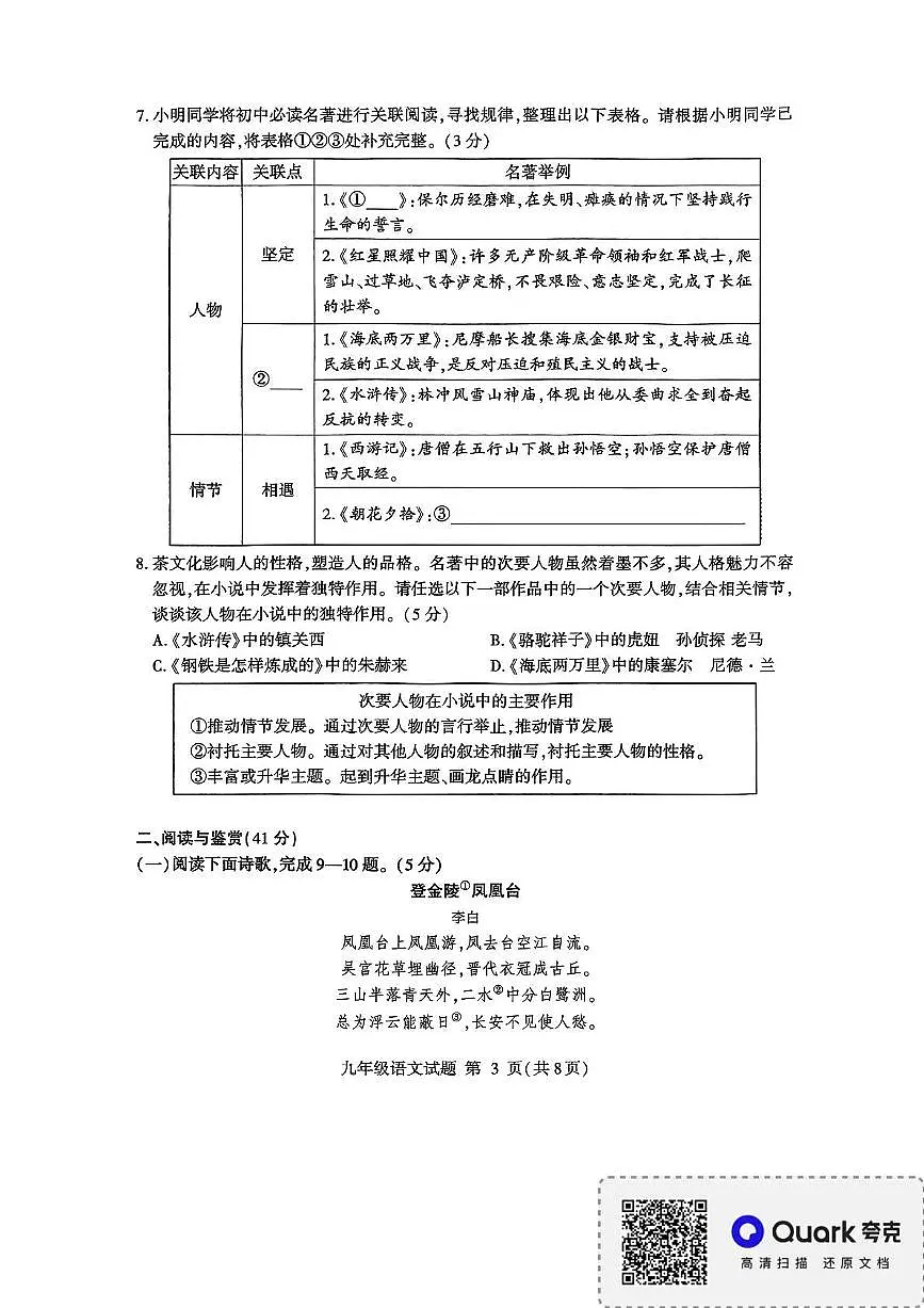 临沂市平邑县2025年九年级语文综合训练模拟试题(二)2025.05.16第3页