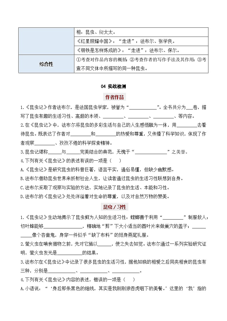 专题08 昆虫记【名著考法】 - 新课标中考语文必读名著考点速记精练 原卷版第3页