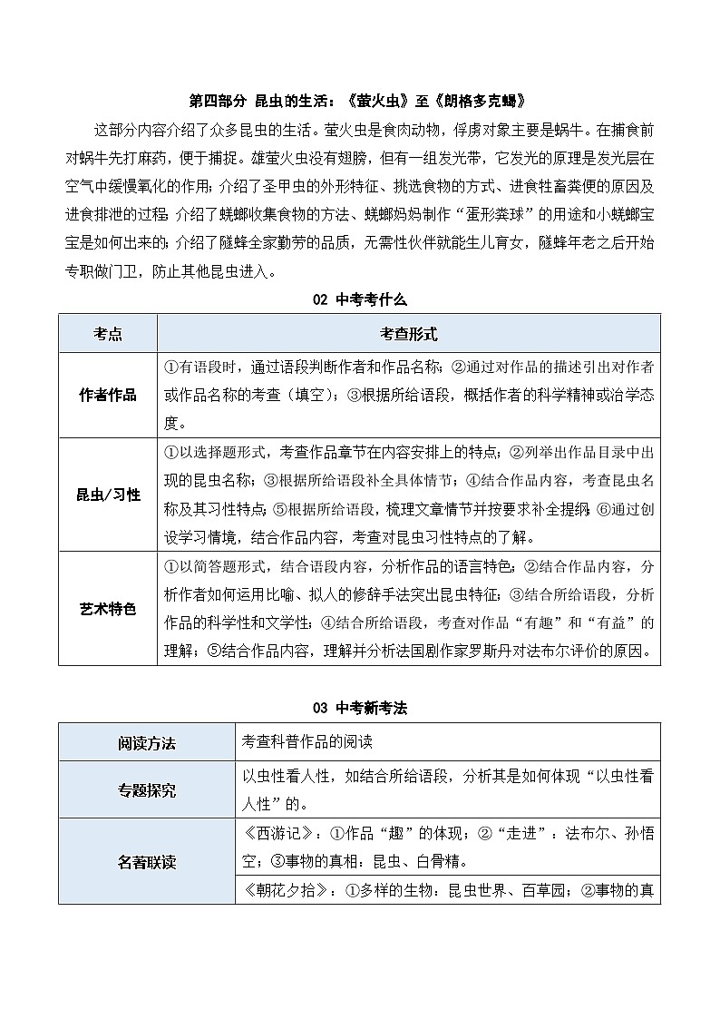 专题08 昆虫记【名著考法】 - 新课标中考语文必读名著考点速记精练 答案版第2页