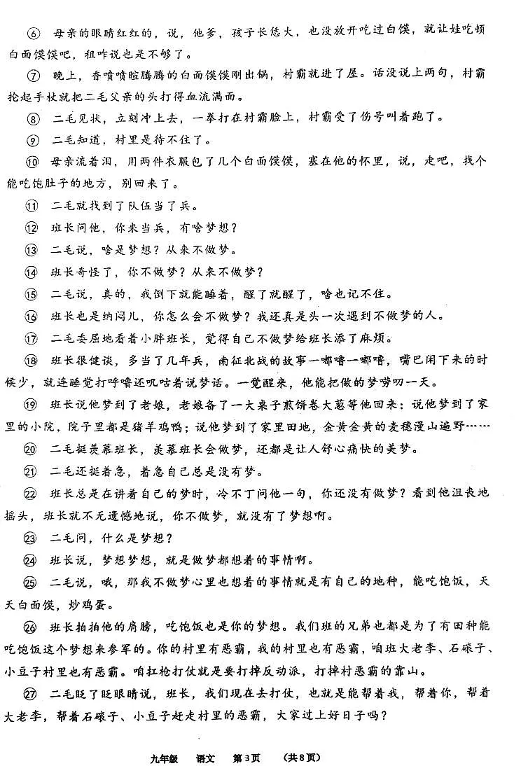 2025年河南省实验中学中考三模语文试题及参考答案第3页