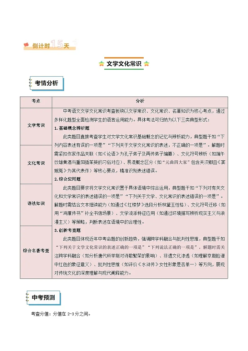 2025年中考考前冲刺攻略教案：语文（二）（原卷版）第2页
