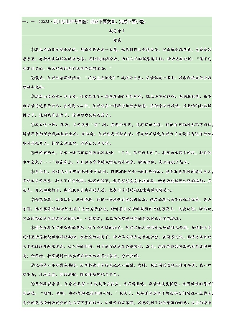 专项二 标题的含义及作用-备战2024年中考语文现代文阅读高频考点专项训练（全国通用）（解析版）第2页