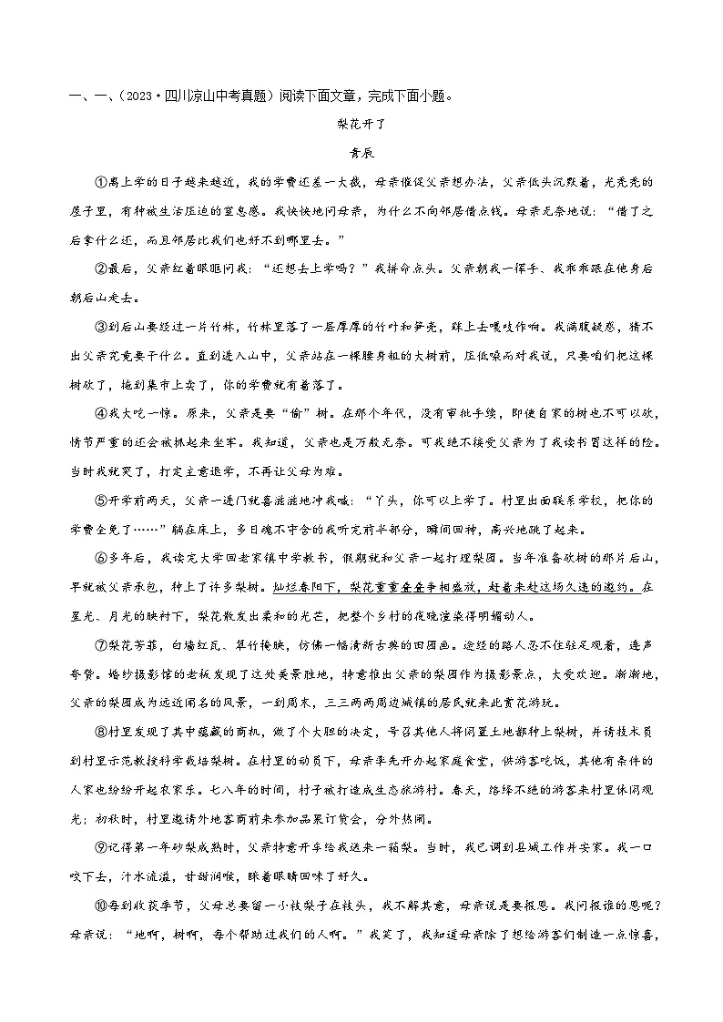 专项二 标题的含义及作用-备战2024年中考语文现代文阅读高频考点专项训练（全国通用）（原卷版）第2页