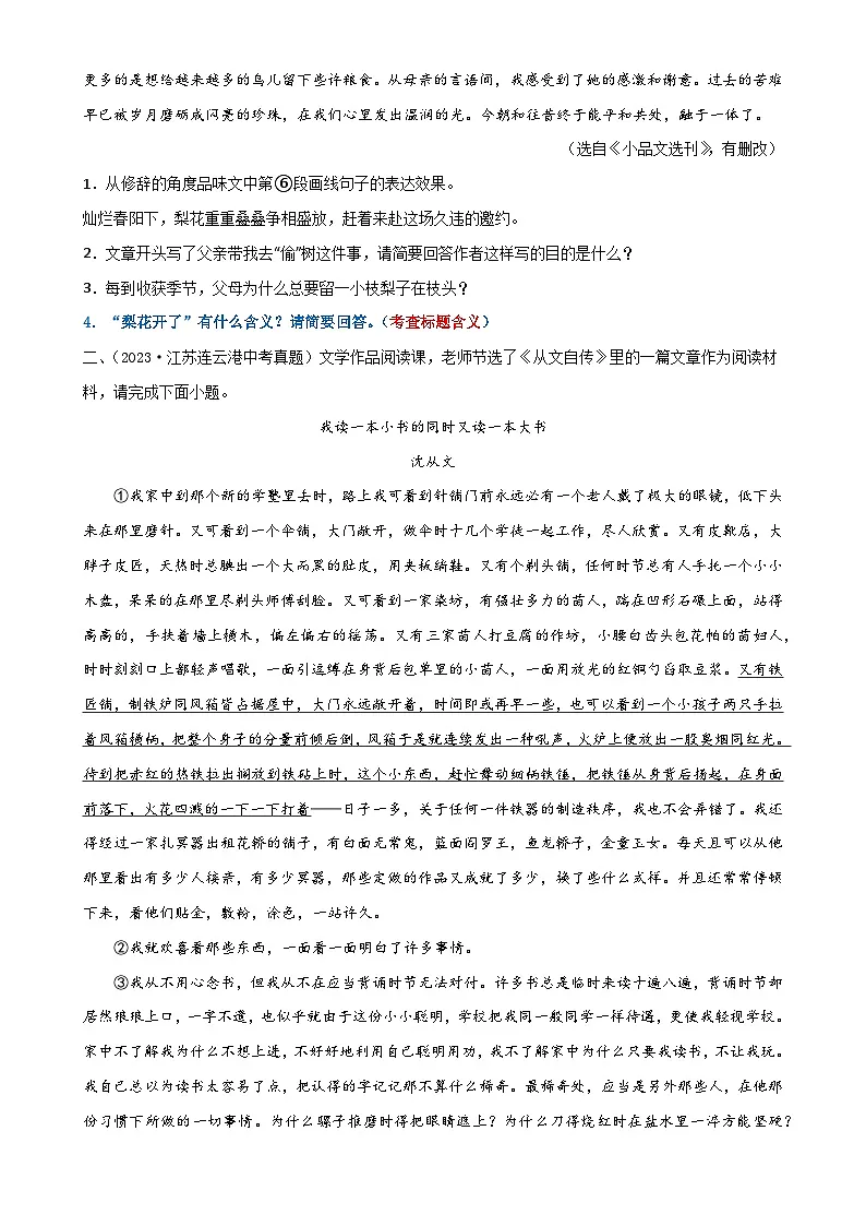 专项二 标题的含义及作用-备战2024年中考语文现代文阅读高频考点专项训练（全国通用）（原卷版）第3页