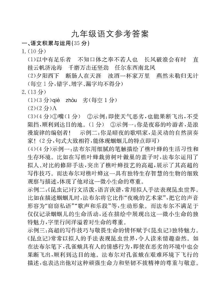 九年级语文答案1第1页