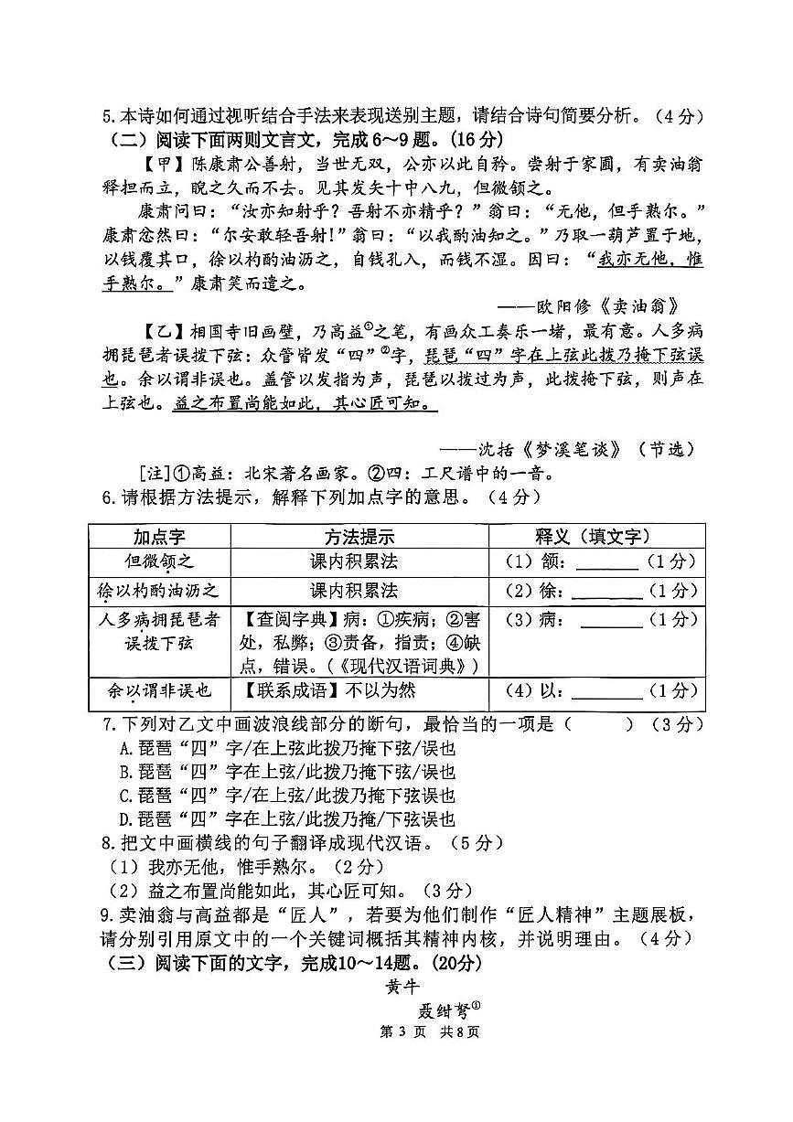 福建省厦门双十中学海沧附属学校2024-2025学年七年级下学期期中考试语文试题第3页