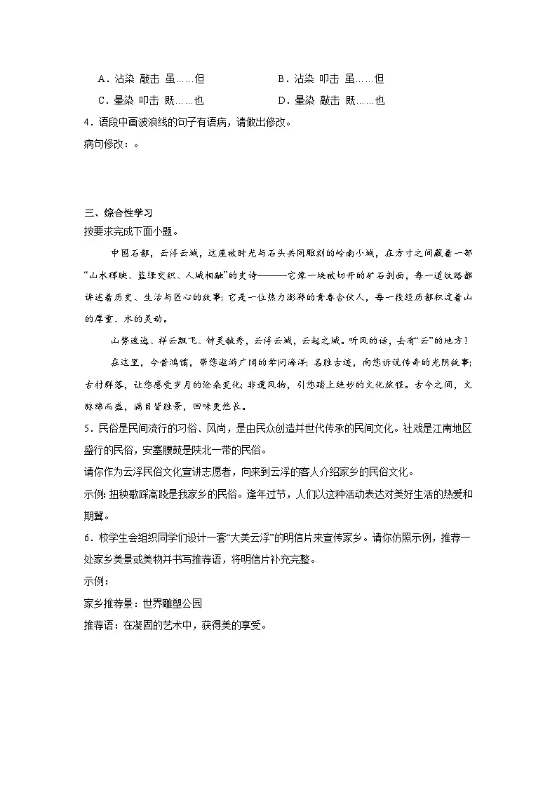 2025年广东省云浮市中考一模语文试题（含答案）第2页