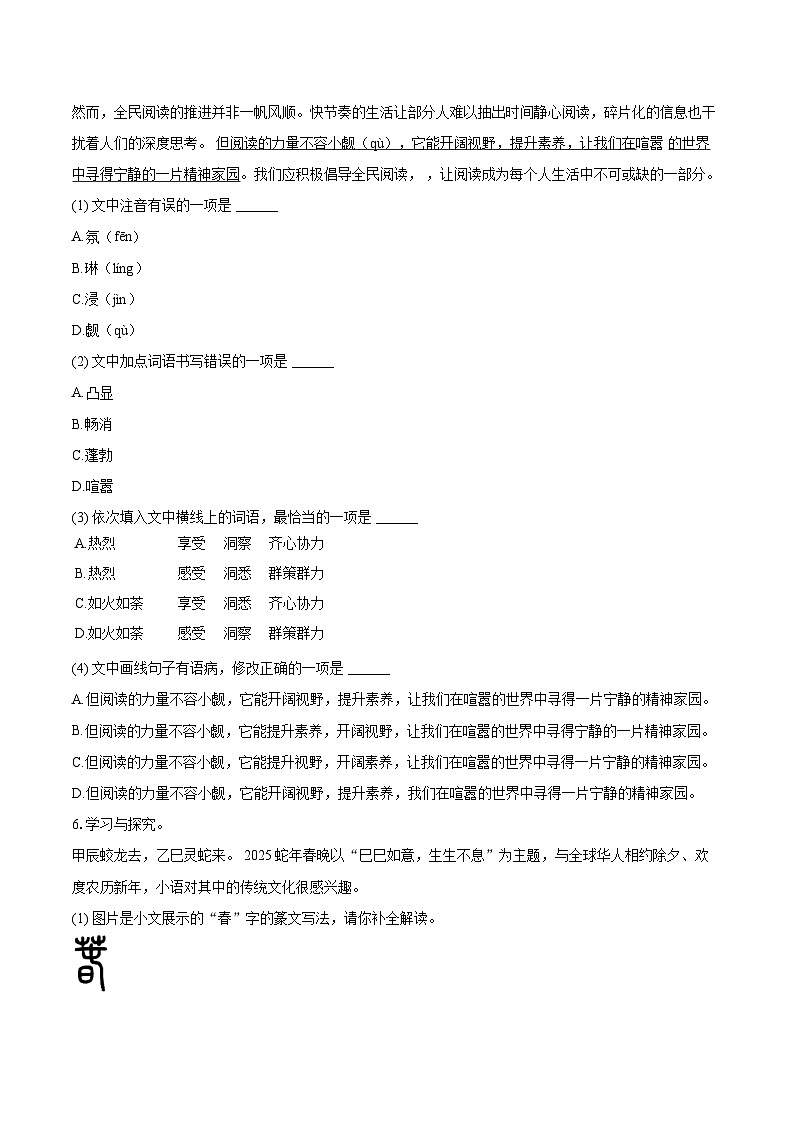 2025年云南省昭通市绥江县中考语文一模试卷（含详细答案解析）第3页