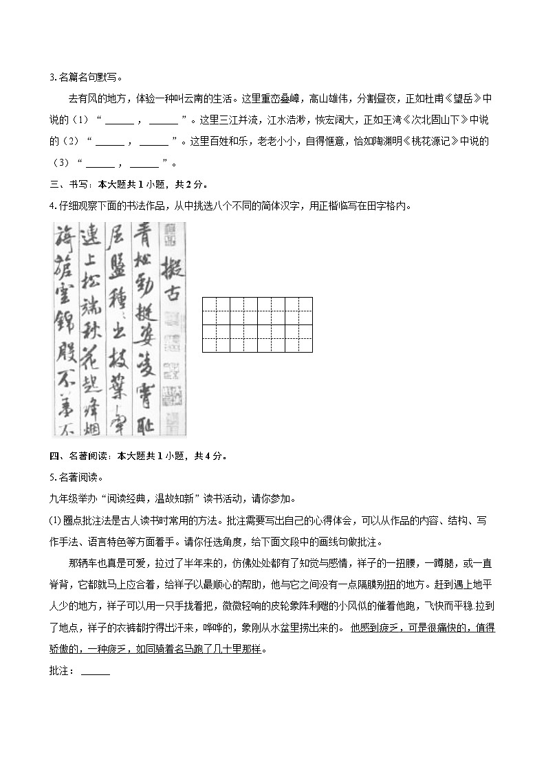 2025年云南省楚雄州楚雄市中考语文一模试卷（含详细答案解析）第2页