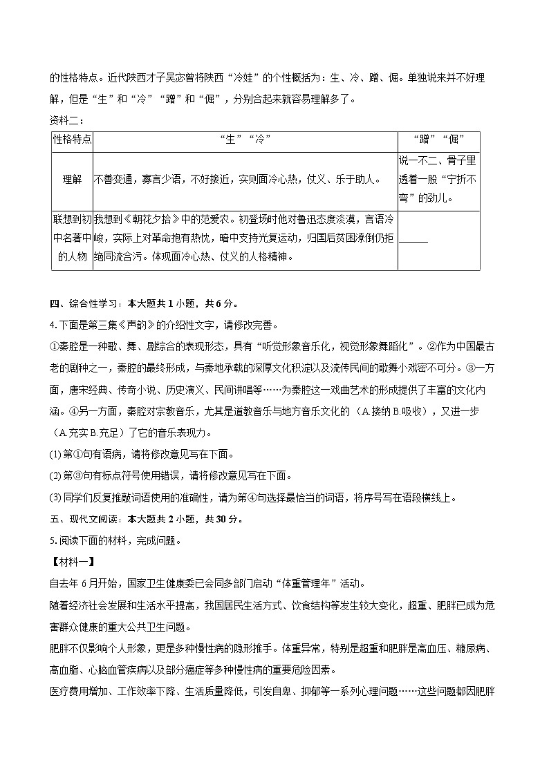 2025年陕西省西安市西咸新区中考语文二模试卷（含详细答案解析）第2页