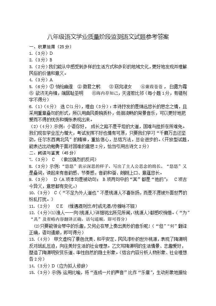 2025年山东省临沂市费县八年级下语文期中试题及答案第1页
