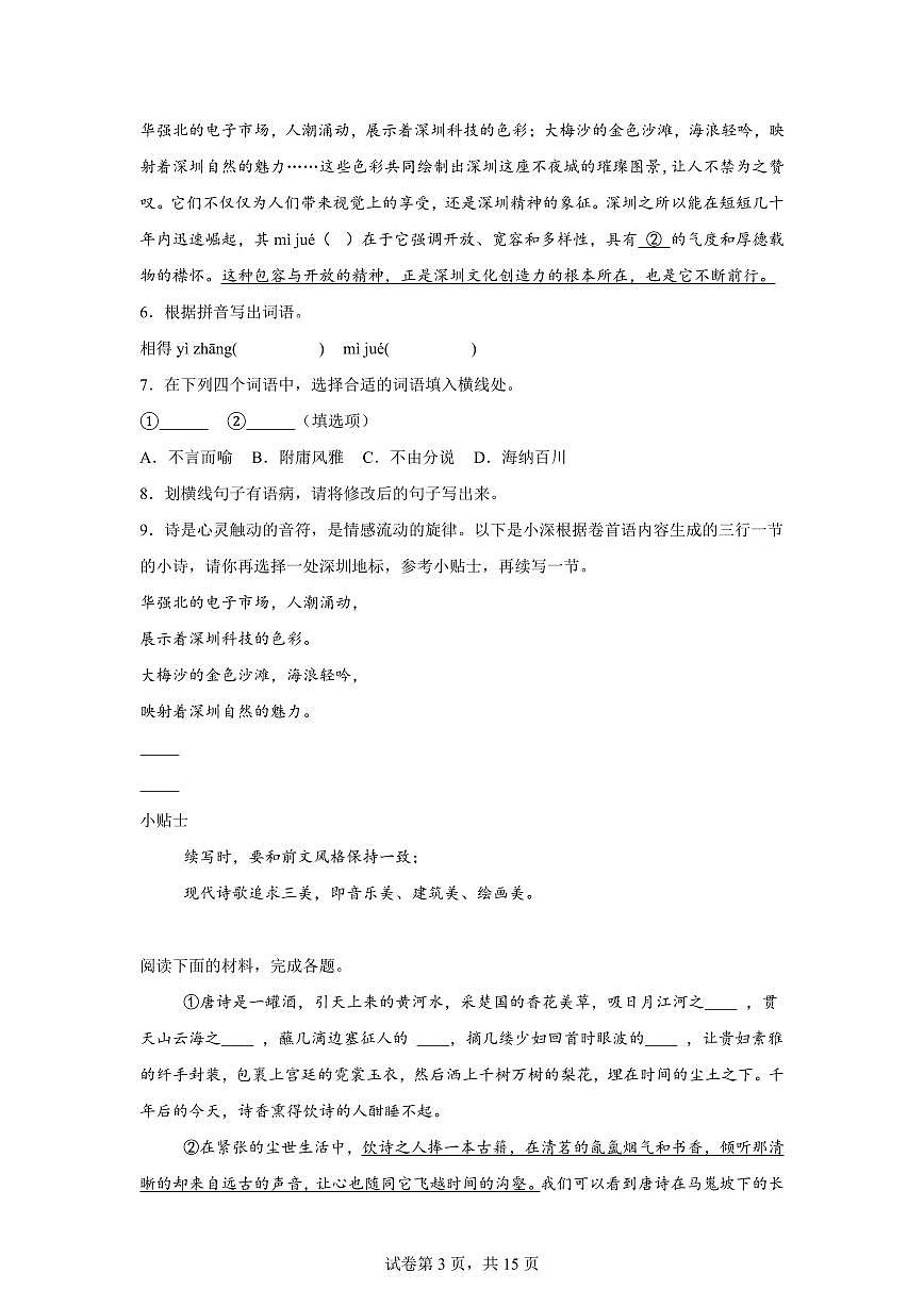 2025年江西省中考语文猜题卷（一模）含答案第3页