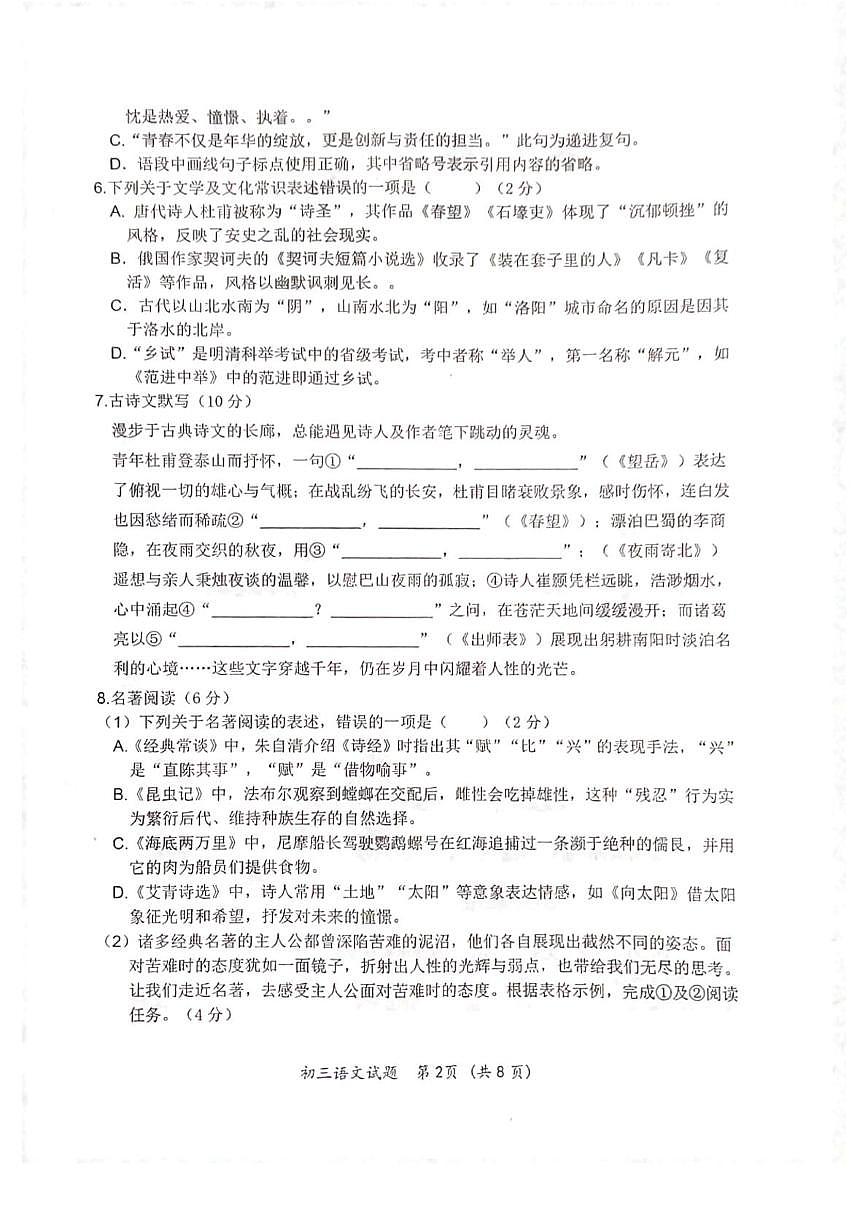 2025年黑龙江省齐齐哈尔市中考二模语文试题（中考模拟）第2页