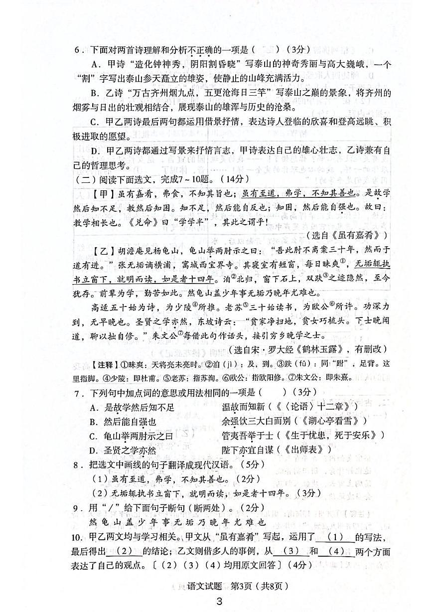 2025年辽宁省沈阳市沈河区中考二模语文试卷（中考模拟）第3页