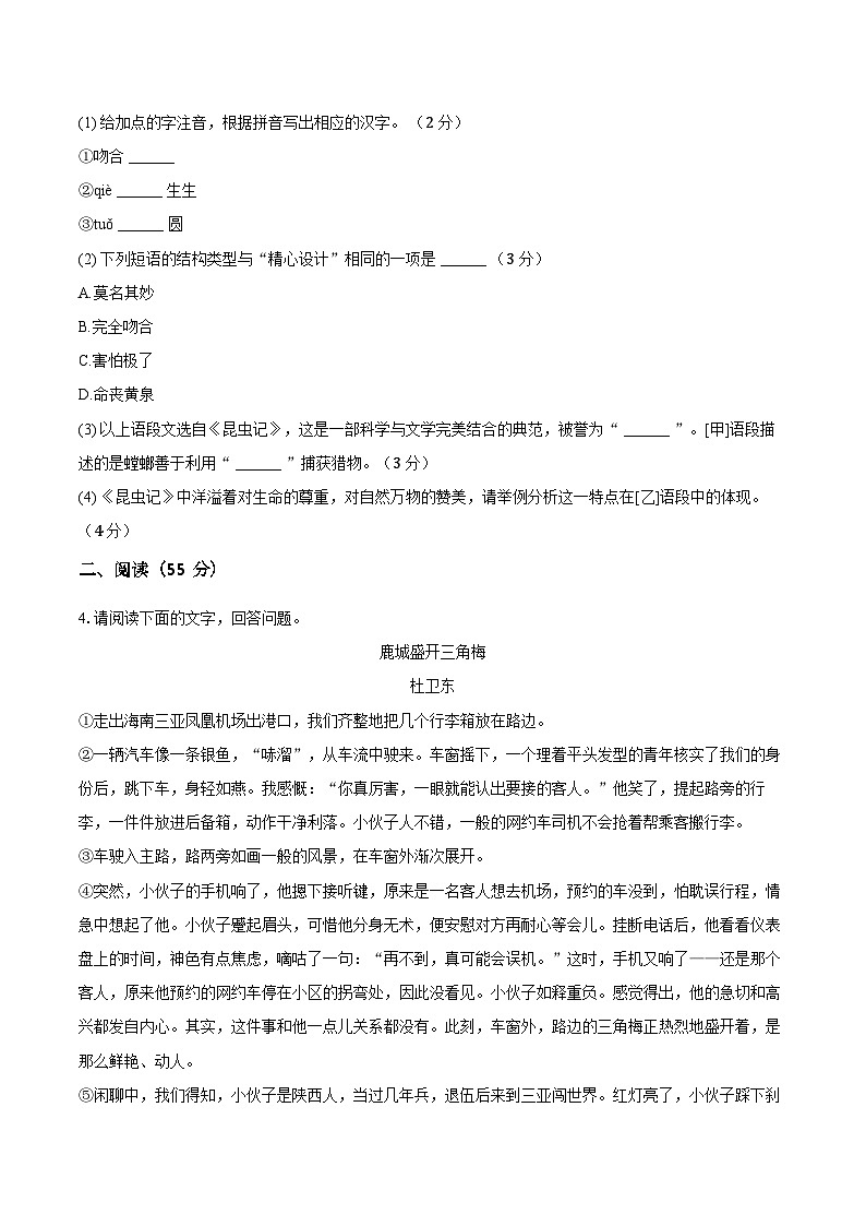 2025年安徽省初中学业水平考试语文模拟试题第3页