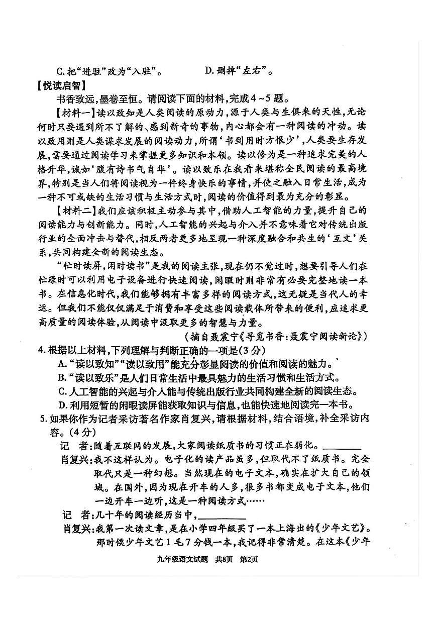 2025年湖南省娄底市涟源市中考三模语文试题第2页