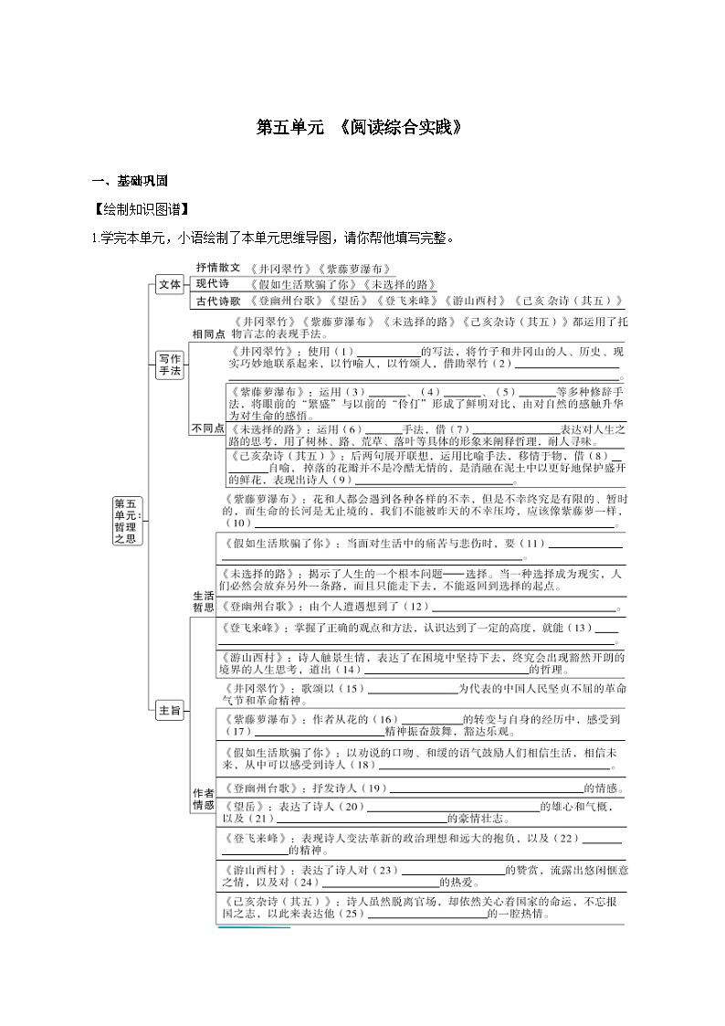 第五单元 阅读综合实践（练习）（含答案解析）第1页