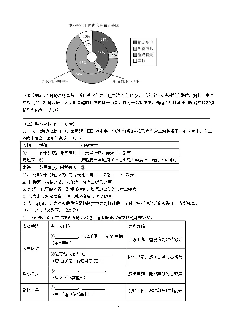 八年级语文开学考试 2025年春学期八年级语文开学考试试卷第3页