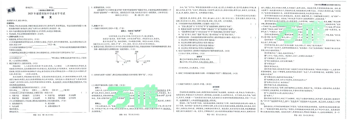 2025版中考万唯黑白卷语文黑卷无答案（答案另附）第1页