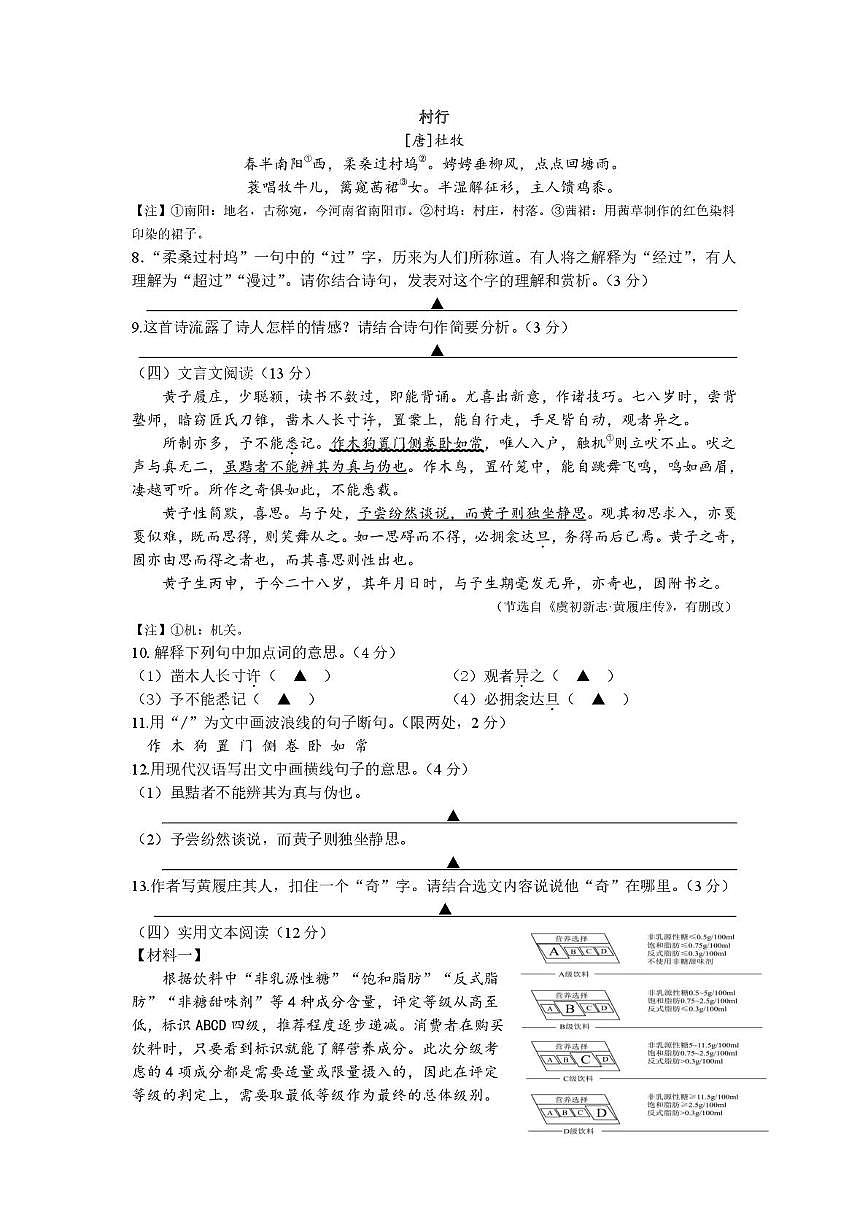 2025年九年级第二次模拟考试语文试题第3页