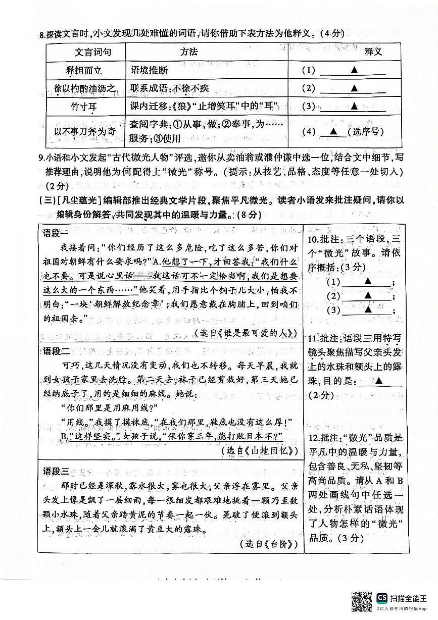 江苏省徐州市铜山区2025年4月期中质量自测七年级语文试题第3页