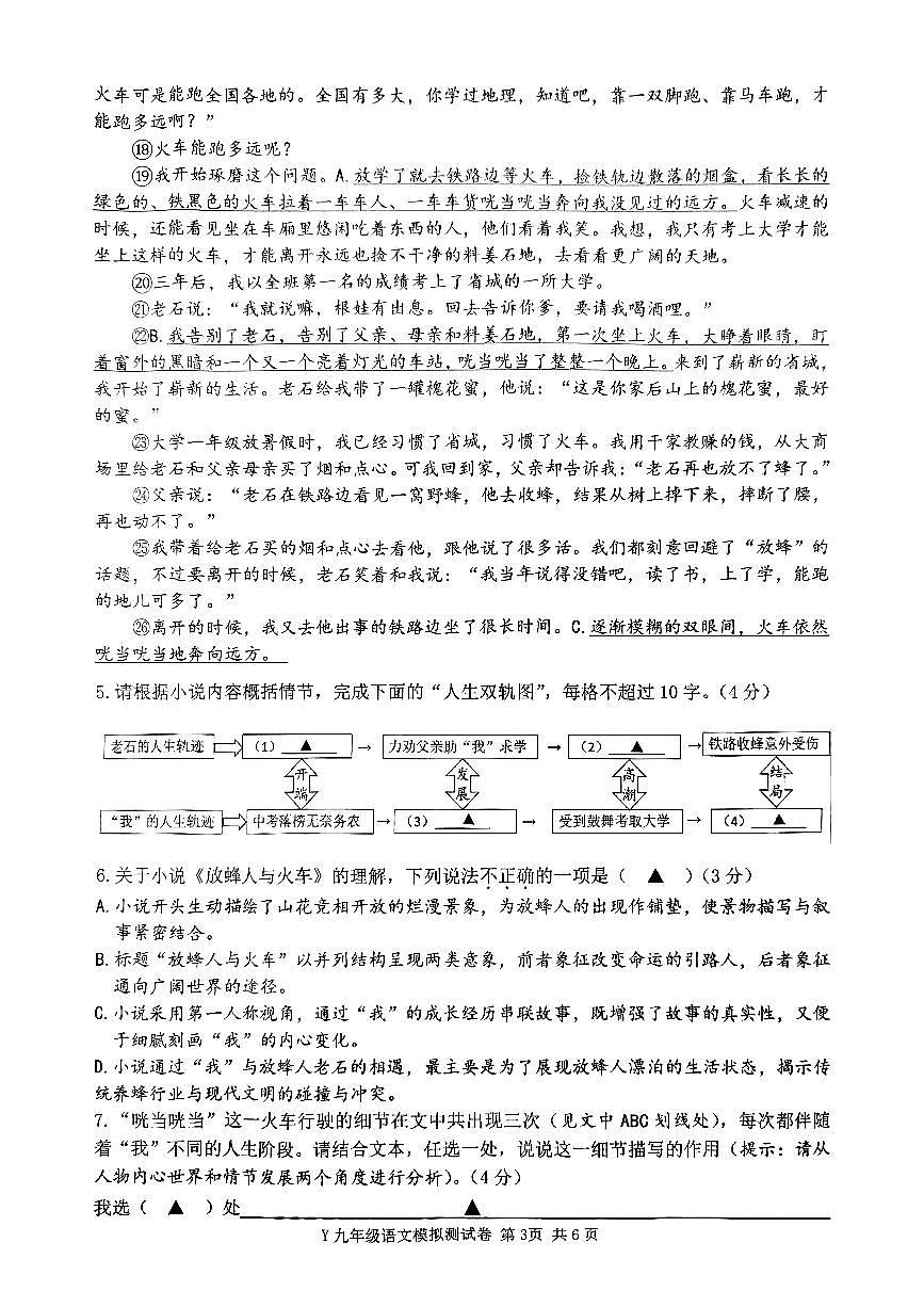 2025年浙江省台州市玉环市中考二模语文试题第3页