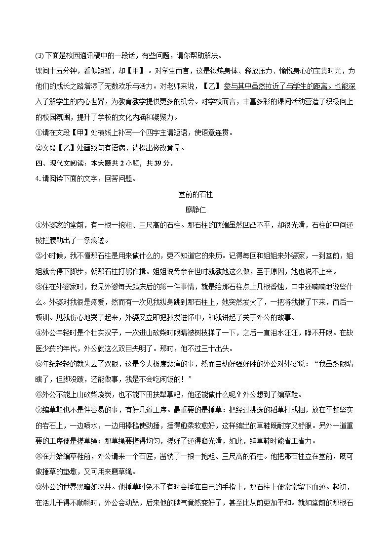 2025年安徽省合肥市包河区中考语文二模试卷(含详细答案解析)第3页