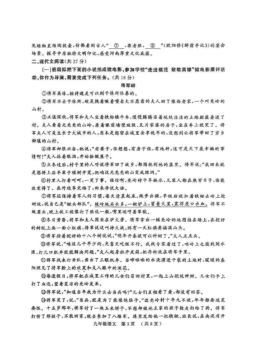2025年河南省驻马店市中考模拟语文试卷（中考模拟）第3页