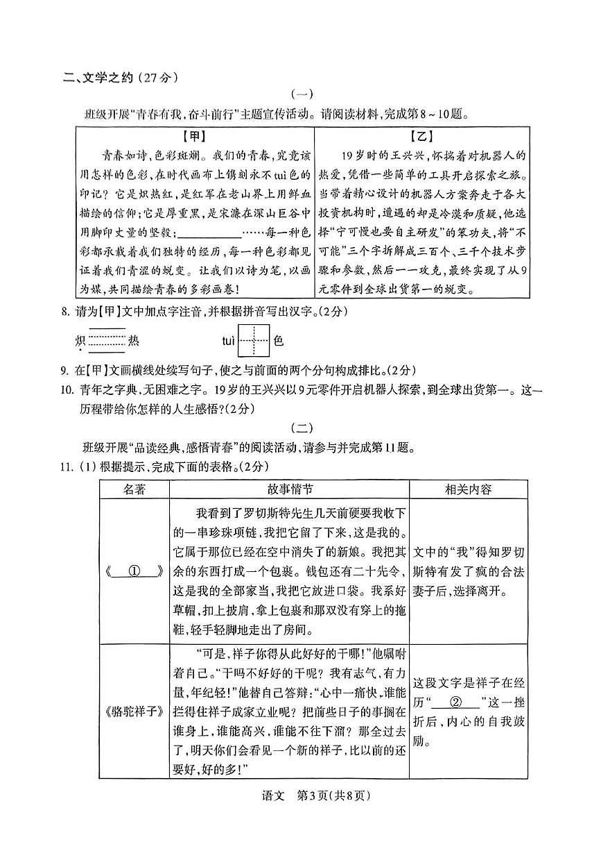 2025年山西省临汾市洪洞县校联考中考二模语文试题（中考模拟）第3页