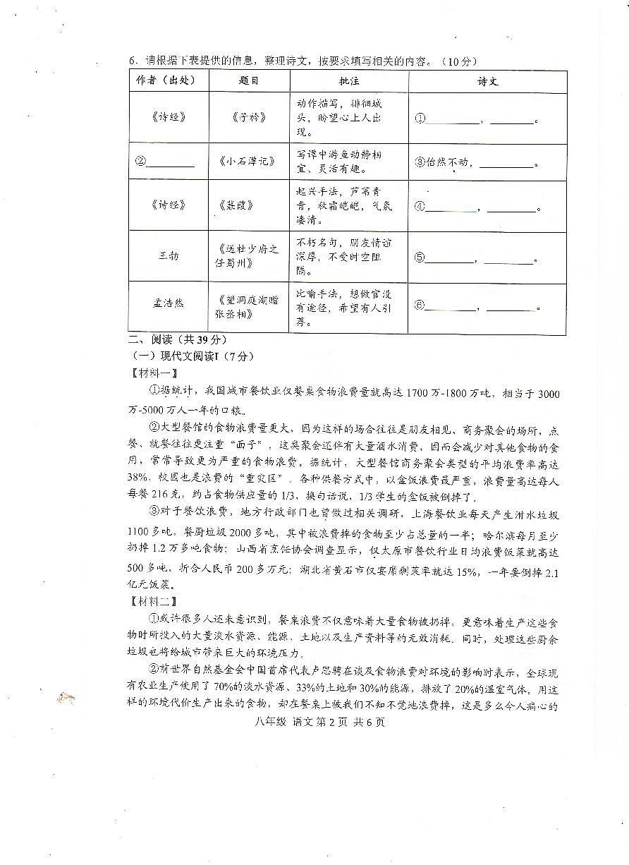 广西扶绥县2023-2024学年八年级下学期期中考试语文试题第2页