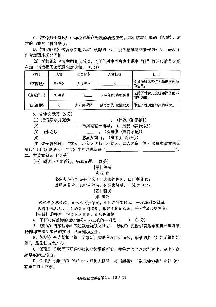 2025年辽宁省沈阳市于洪区中考二模语文试卷（中考模拟）第2页